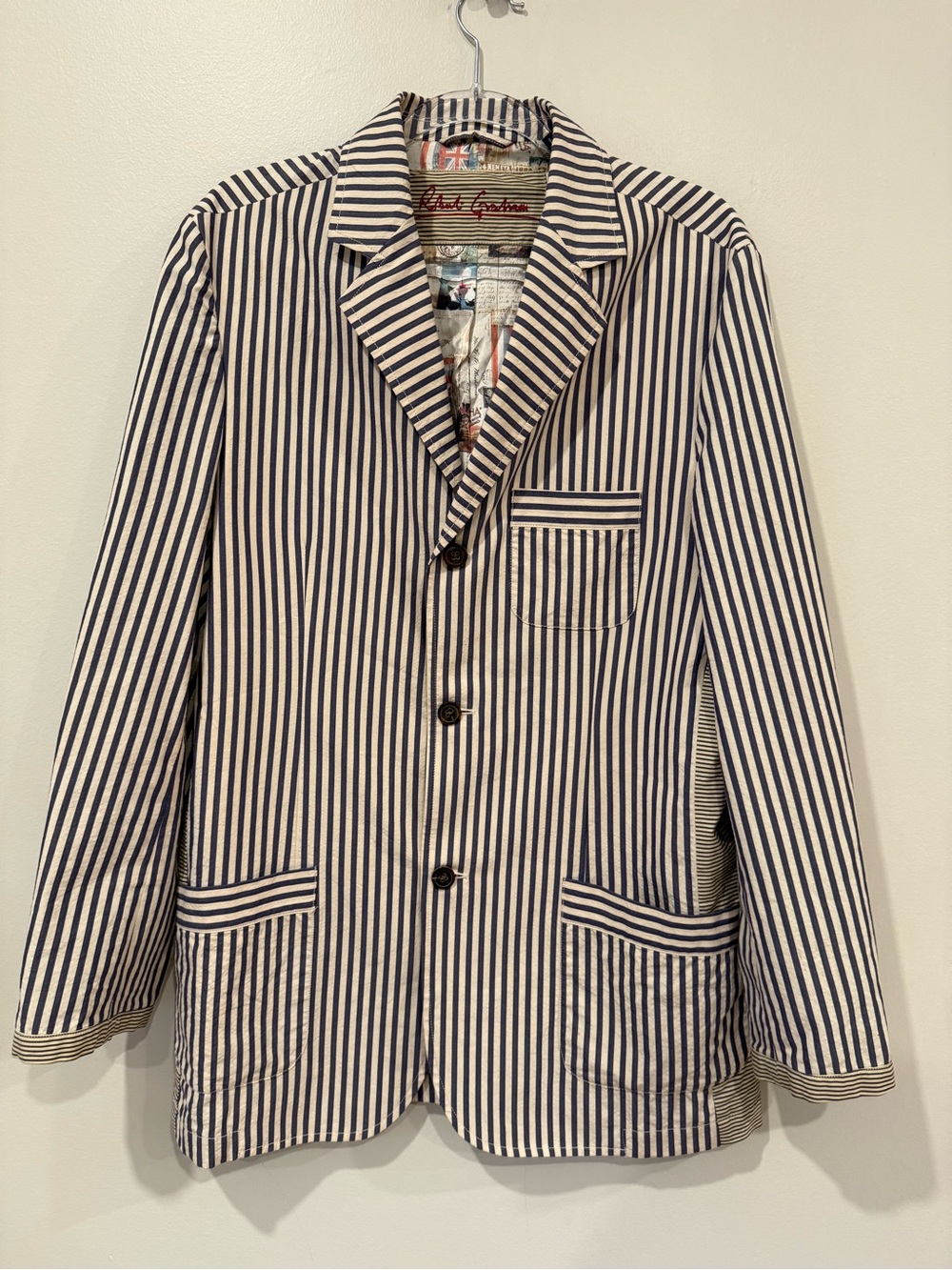 Robert Graham Single-Breasted Striped Blazer / Casual Cotton Chore Coat